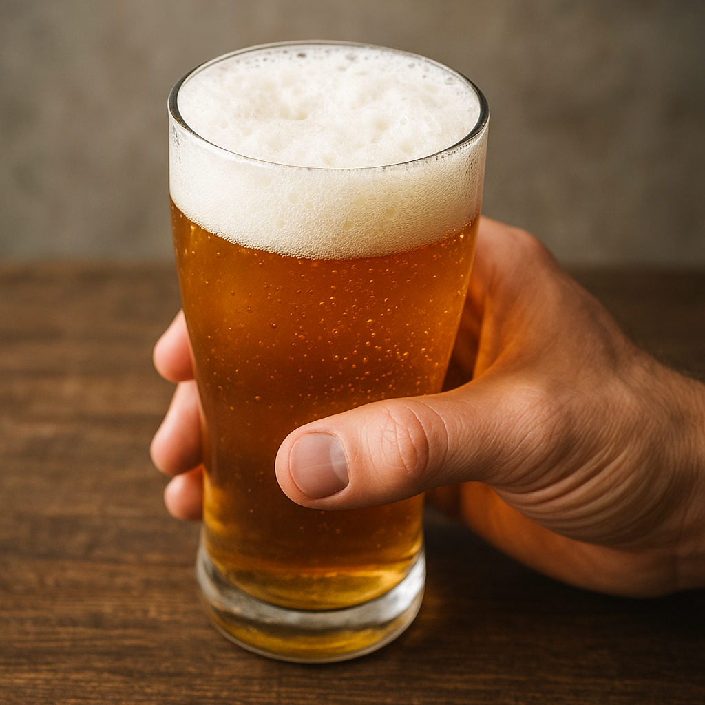 맥주 500mL와 표고버섯 닭가슴살 등 식품별 퓨린 함량을 비교해 맥주 수치가 낮음을 보여주는 이미지