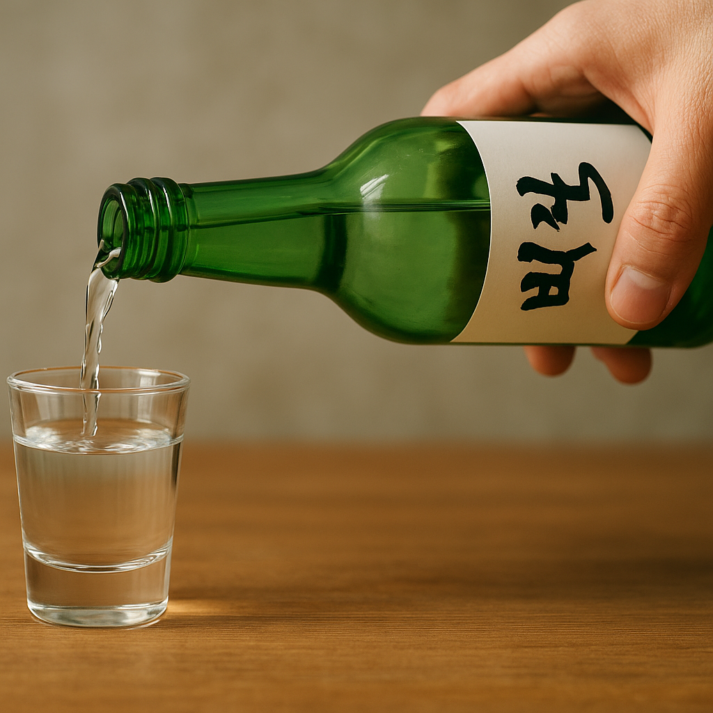백로 소주 병 라벨의 41도 표기와 함께 100mL당 220kcal대 열량을 계산해보는 모습